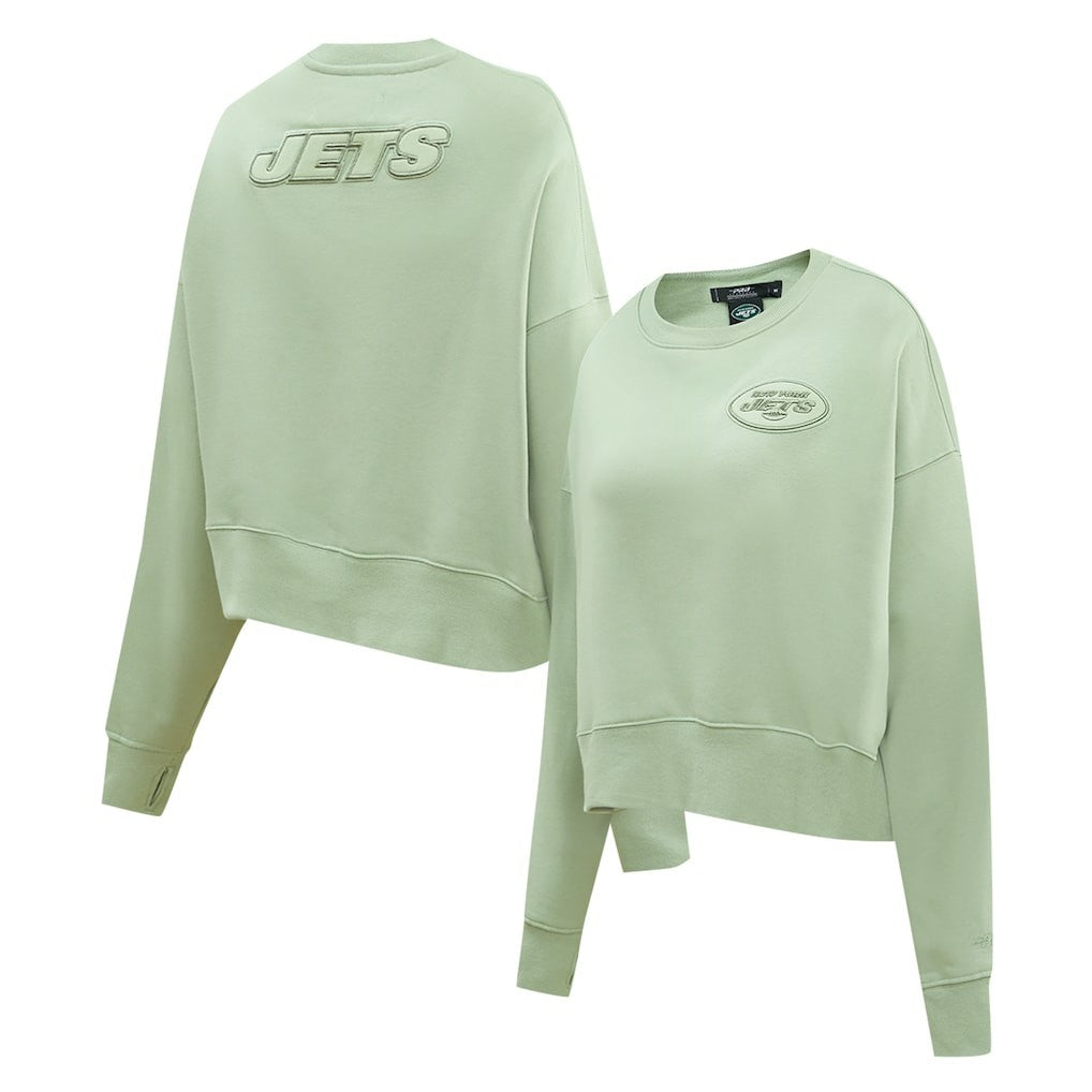 New York Jets Pro Standard Women's Oversized Cropped Neutral Pullover Sweatshirt Light Green | NFL
