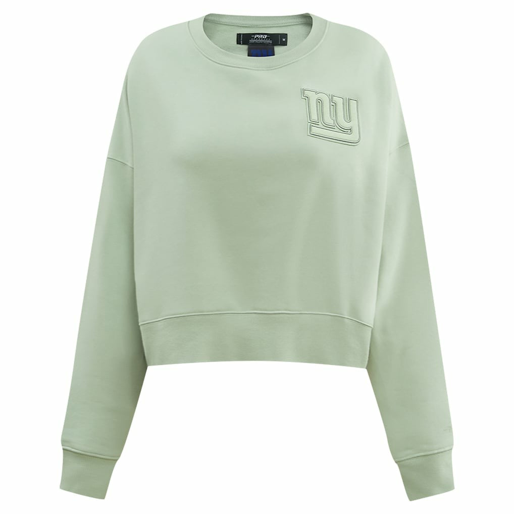 New York Giants Pro Standard Women's Oversized Cropped Neutral Pullover Sweatshirt Light Green | NFL