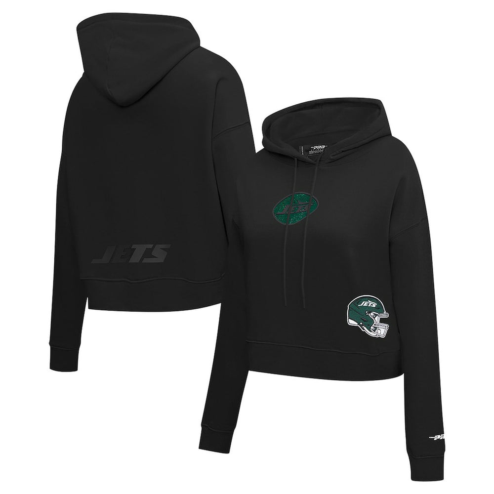 New York Jets Pro Standard Women's Jeweled Cropped Pullover Hoodie Black | NFL