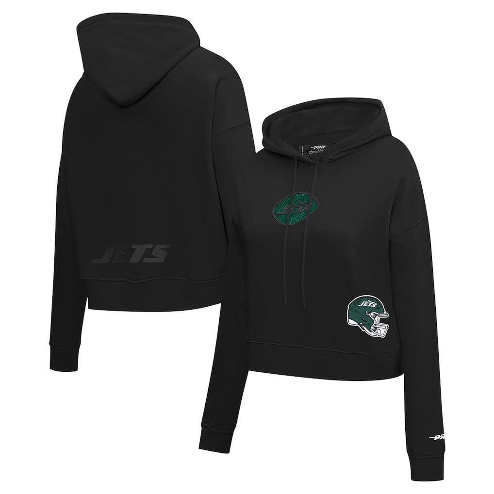 New York Jets Pro Standard Women's Jeweled Cropped Pullover Hoodie Black | NFL