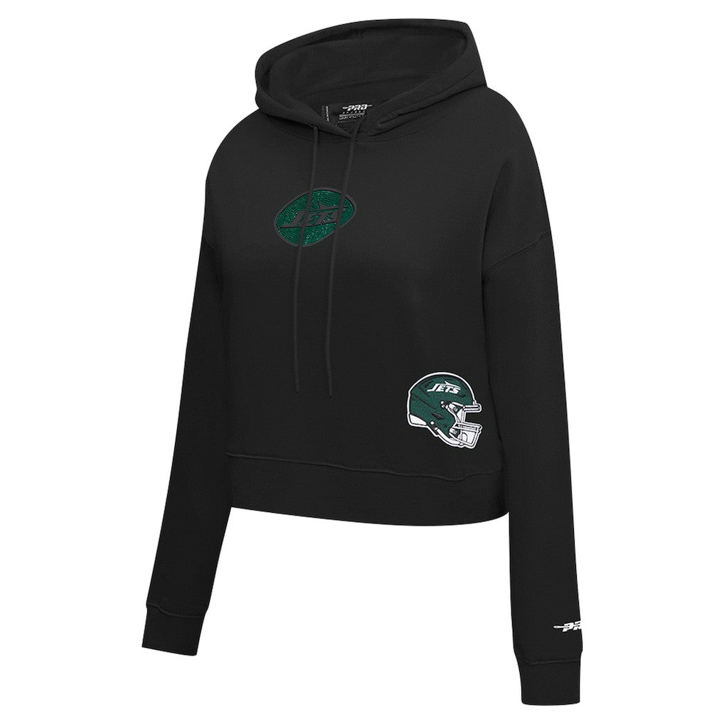New York Jets Pro Standard Women's Jeweled Cropped Pullover Hoodie Black | NFL