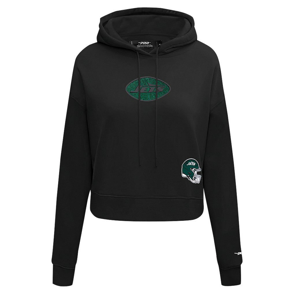 New York Jets Pro Standard Women's Jeweled Cropped Pullover Hoodie Black | NFL