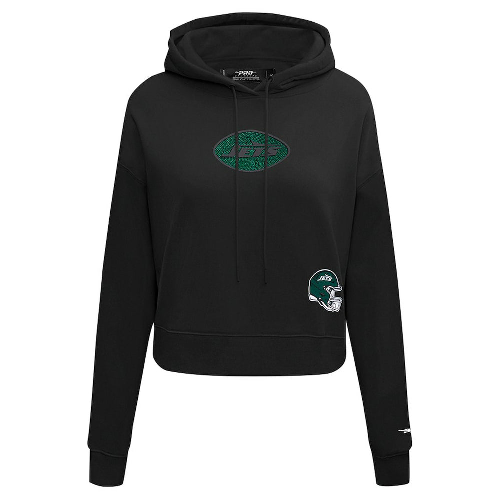 New York Jets Pro Standard Women's Jeweled Cropped Pullover Hoodie Black | NFL