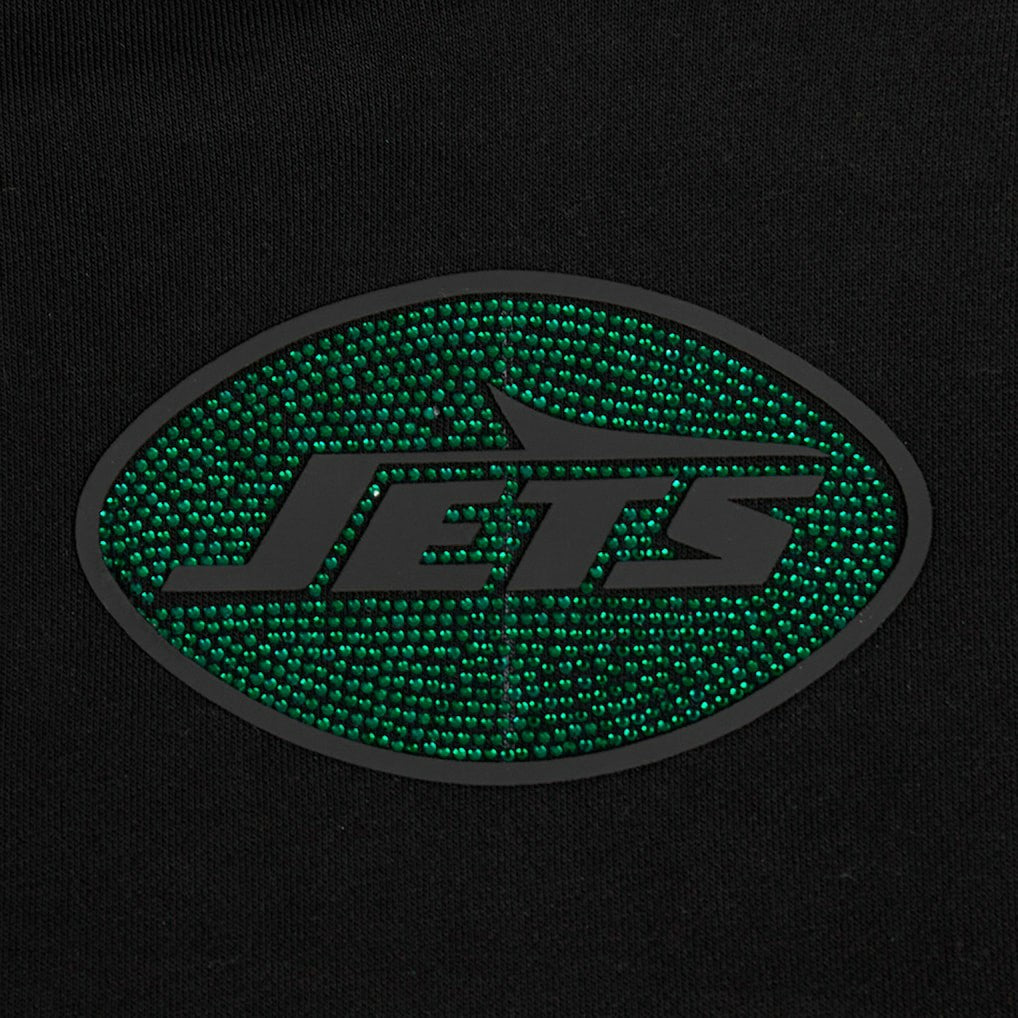 New York Jets Pro Standard Women's Jeweled Cropped Pullover Hoodie Black | NFL