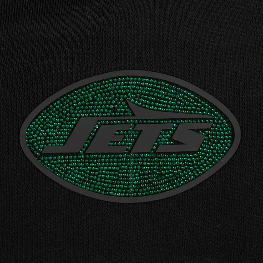 New York Jets Pro Standard Women's Jeweled Cropped Pullover Hoodie Black | NFL