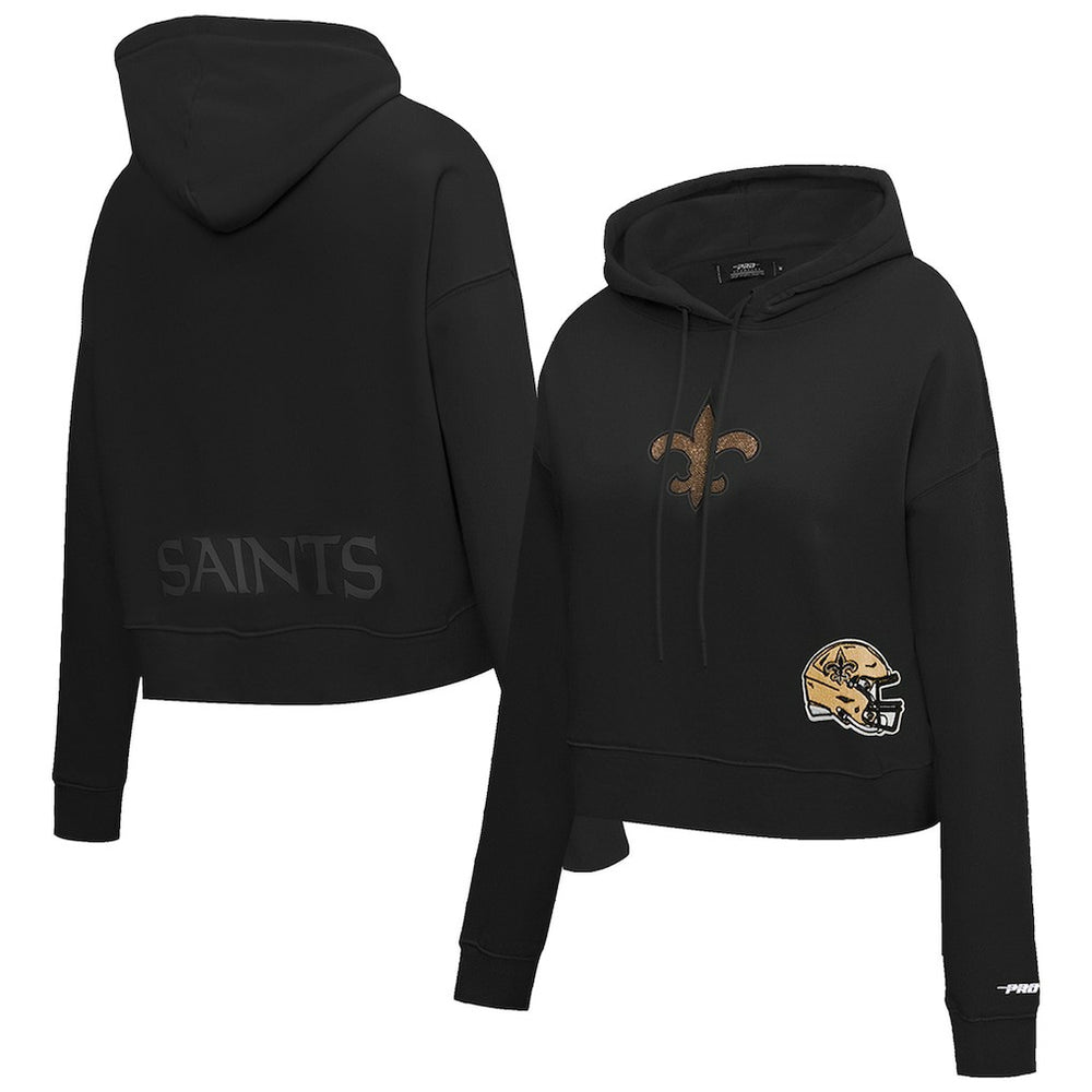 New Orleans Saints Pro Standard Women's Jeweled Cropped Pullover Hoodie Black | NFL