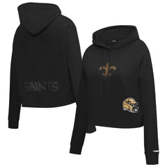 New Orleans Saints Pro Standard Women's Jeweled Cropped Pullover Hoodie Black | NFL