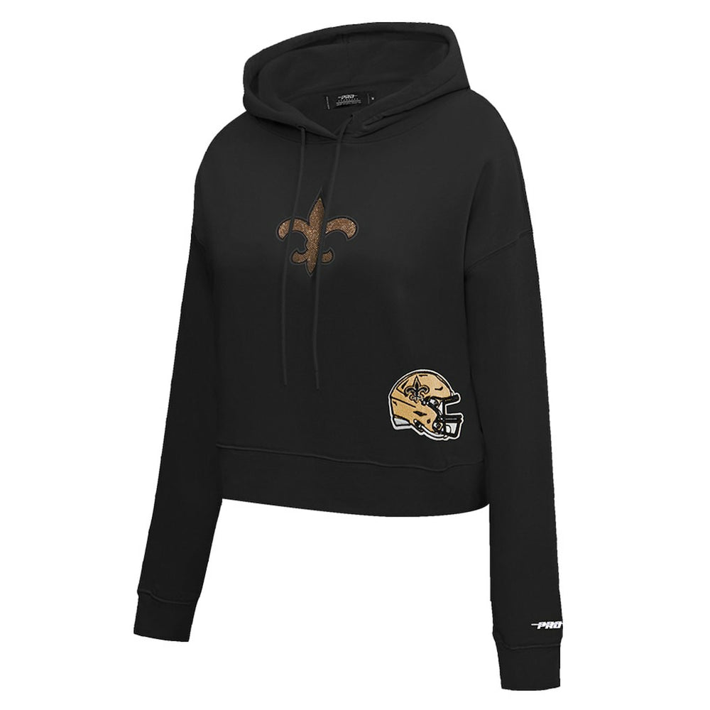 New Orleans Saints Pro Standard Women's Jeweled Cropped Pullover Hoodie Black | NFL