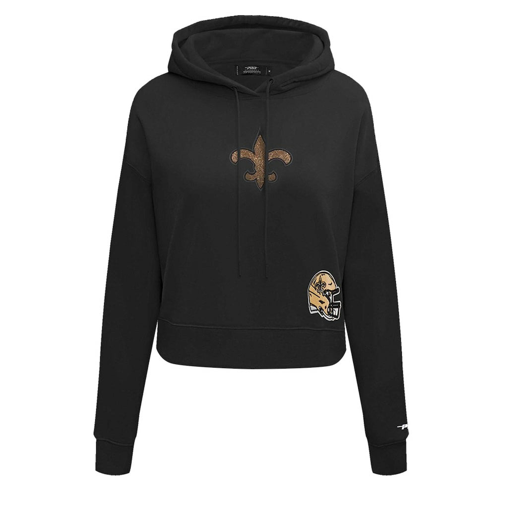 New Orleans Saints Pro Standard Women's Jeweled Cropped Pullover Hoodie Black | NFL
