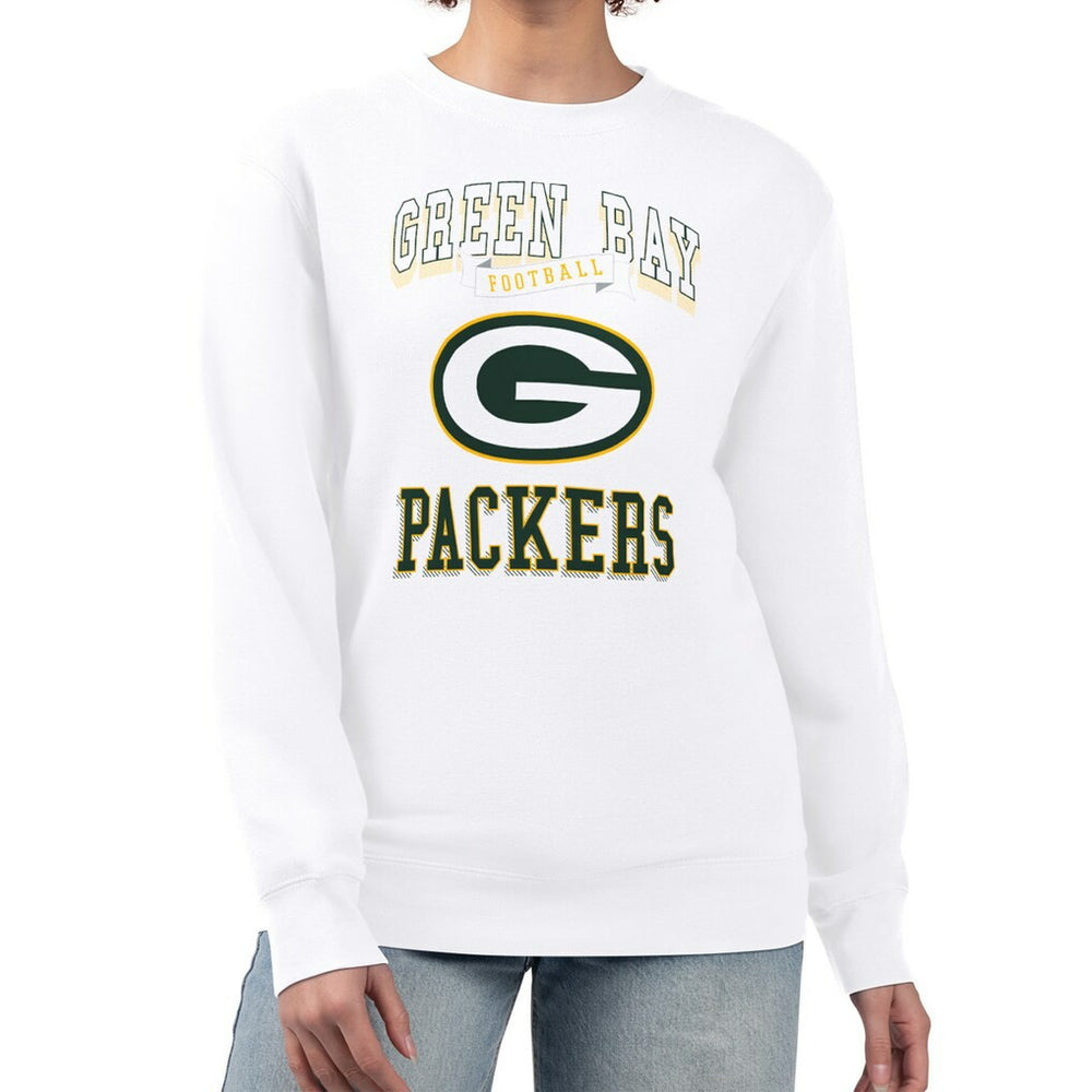 Green Bay Packers G-III 4Her by Carl Banks Women's Team Logo Graphic Tri-Blend Pullover Sweatshirt White | NFL