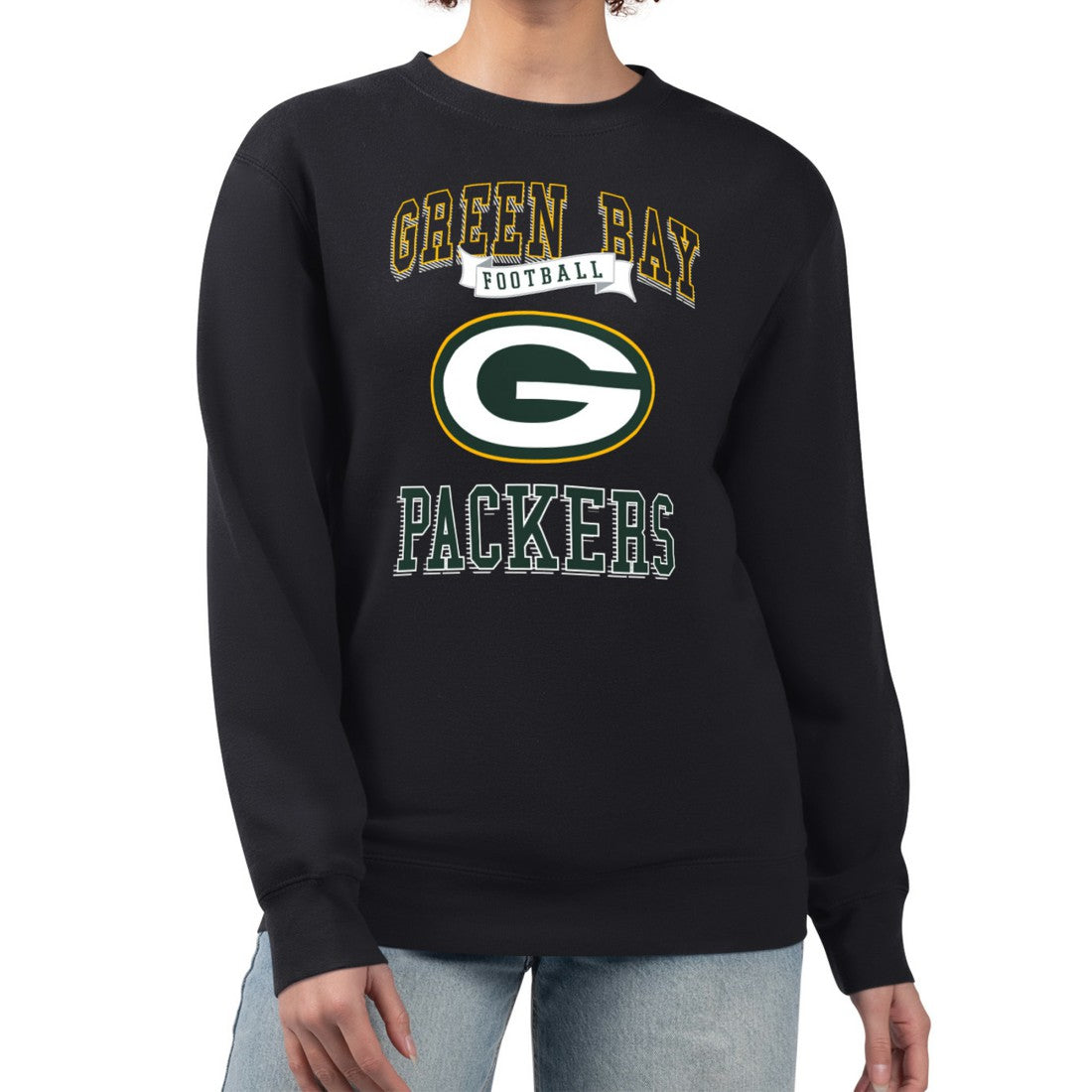 Green Bay Packers G-III 4Her by Carl Banks Women's Team Logo Graphic Tri-Blend Pullover Sweatshirt Black | NFL