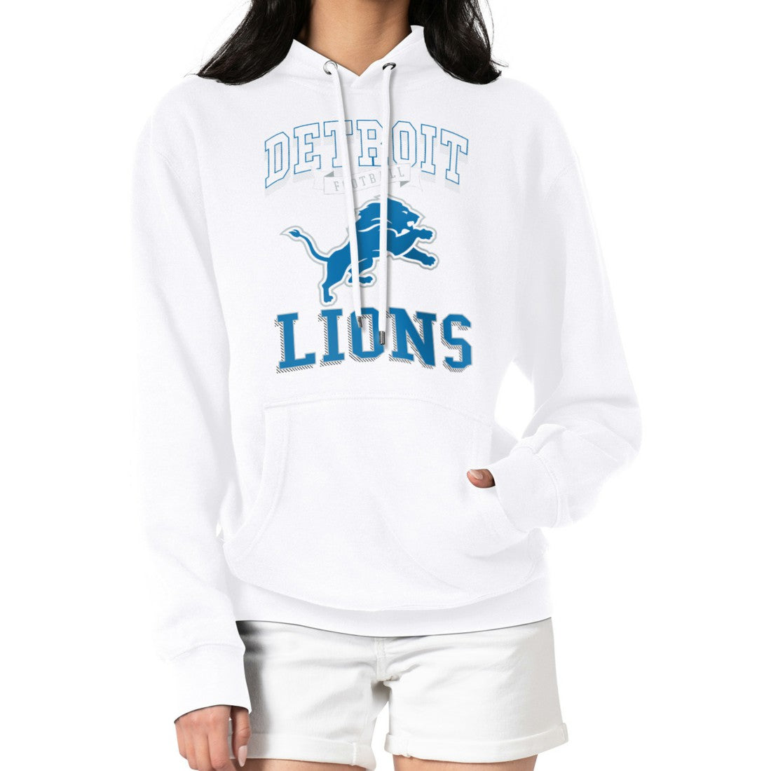 Detroit Lions G-III 4Her by Carl Banks Women's Team Logo Graphic Fleece Tri-Blend Pullover Hoodie White | NFL