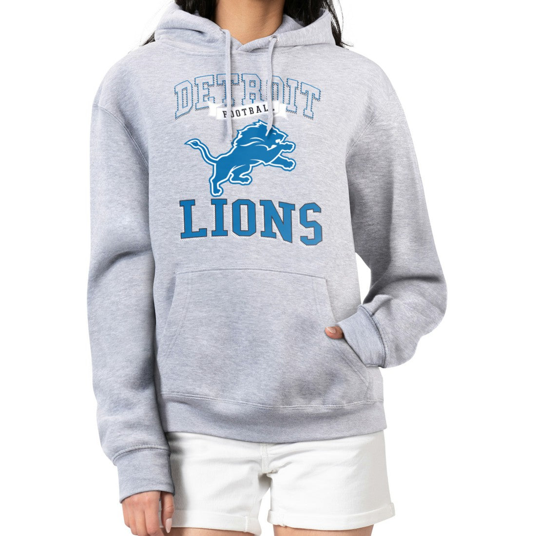 Detroit Lions G-III 4Her by Carl Banks Women's Team Logo Graphic Fleece Tri-Blend Pullover Hoodie Heather Gray | NFL