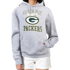 Green Bay Packers G-III 4Her by Carl Banks Women's Team Logo Graphic Fleece Tri-Blend Pullover Hoodie Heather Gray | NFL