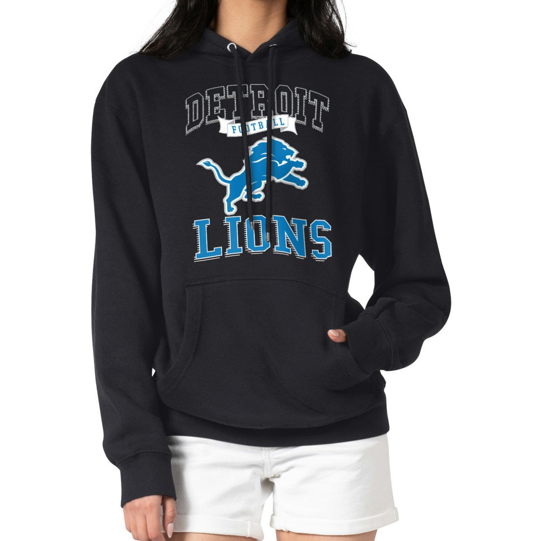 Detroit Lions G-III 4Her by Carl Banks Women's Team Logo Graphic Fleece Tri-Blend Pullover Hoodie Black | NFL