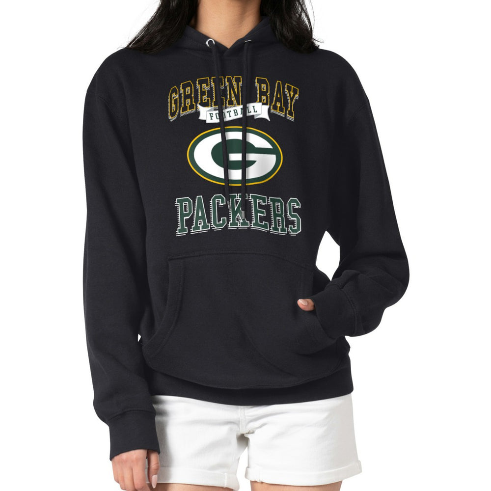 Green Bay Packers G-III 4Her by Carl Banks Women's Team Logo Graphic Fleece Tri-Blend Pullover Hoodie Black | NFL