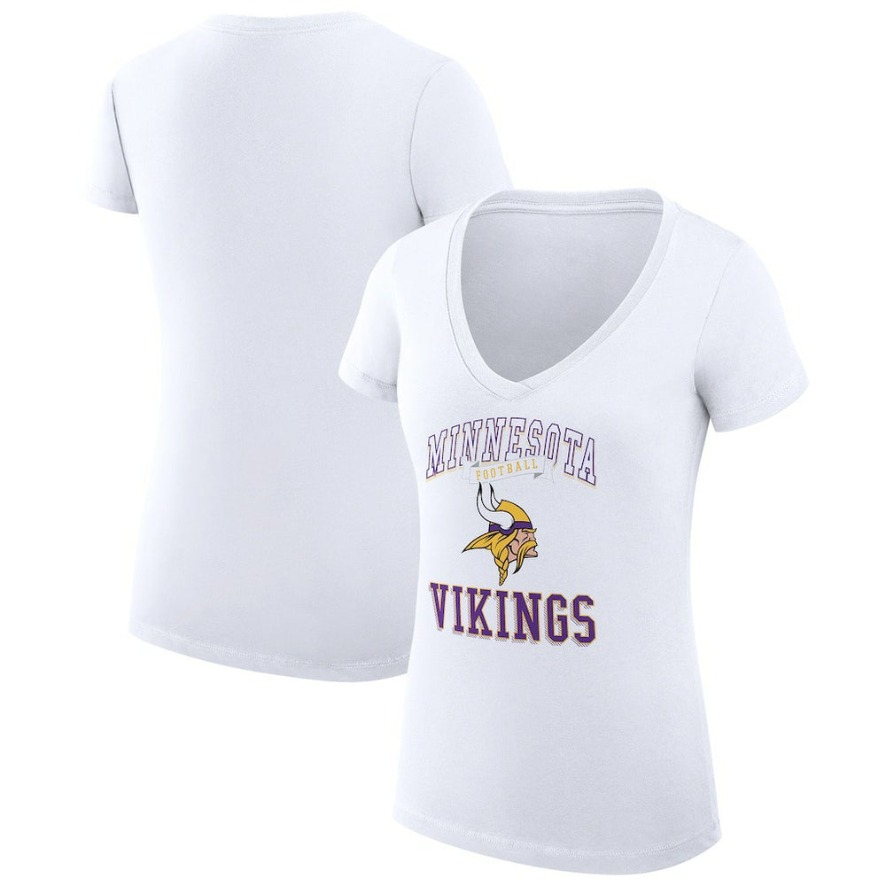 Minnesota Vikings G-III 4Her by Carl Banks Women's Super-Slim Fit Lightweight Team Logo Graphic V-Neck T-Shirt White | NFL