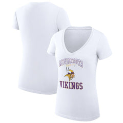 Minnesota Vikings G-III 4Her by Carl Banks Women's Super-Slim Fit Lightweight Team Logo Graphic V-Neck T-Shirt White | NFL