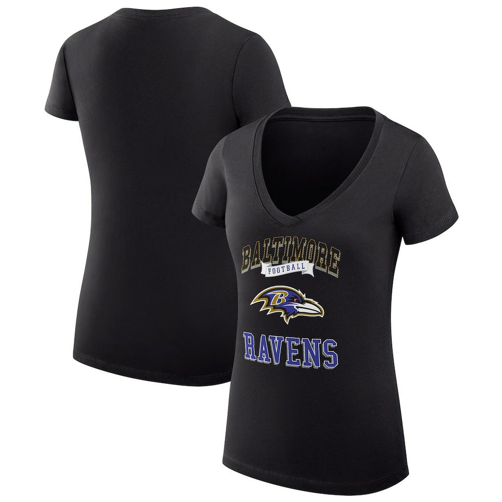 Baltimore Ravens G-III 4Her by Carl Banks Women's Super-Slim Fit Lightweight Team Logo Graphic V-Neck T-Shirt Black | NFL
