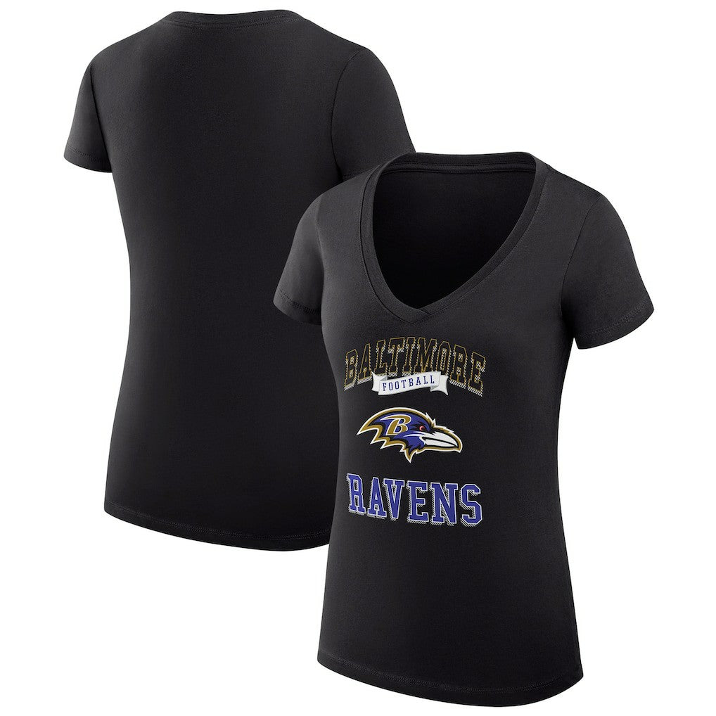 Baltimore Ravens G-III 4Her by Carl Banks Women's Super-Slim Fit Lightweight Team Logo Graphic V-Neck T-Shirt Black | NFL