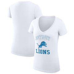 Detroit Lions G-III 4Her by Carl Banks Women's Super-Slim Fit Lightweight Team Logo Graphic V-Neck T-Shirt White | NFL
