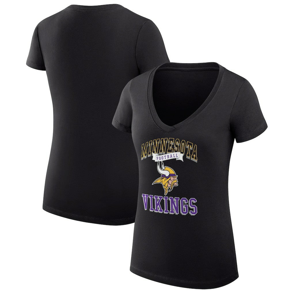 Minnesota Vikings G-III 4Her by Carl Banks Women's Super-Slim Fit Lightweight Team Logo Graphic V-Neck T-Shirt Black | NFL