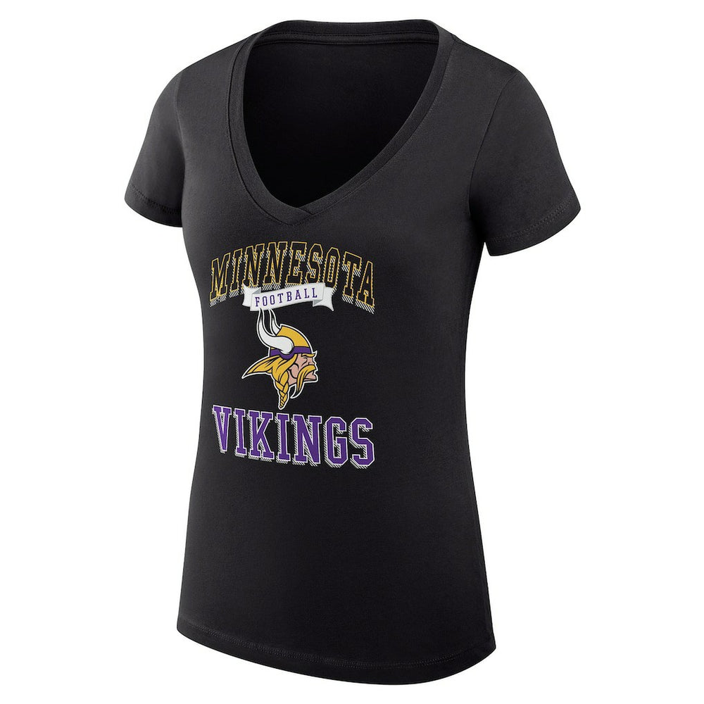Minnesota Vikings G-III 4Her by Carl Banks Women's Super-Slim Fit Lightweight Team Logo Graphic V-Neck T-Shirt Black | NFL