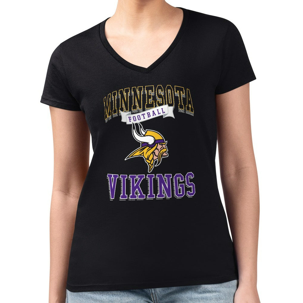 Minnesota Vikings G-III 4Her by Carl Banks Women's Super-Slim Fit Lightweight Team Logo Graphic V-Neck T-Shirt Black | NFL
