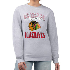 Chicago Blackhawks G-III 4Her by Carl Banks Women's Team Logo Tri-Blend Fleece Pullover Sweatshirt - Heather Gray - NHL