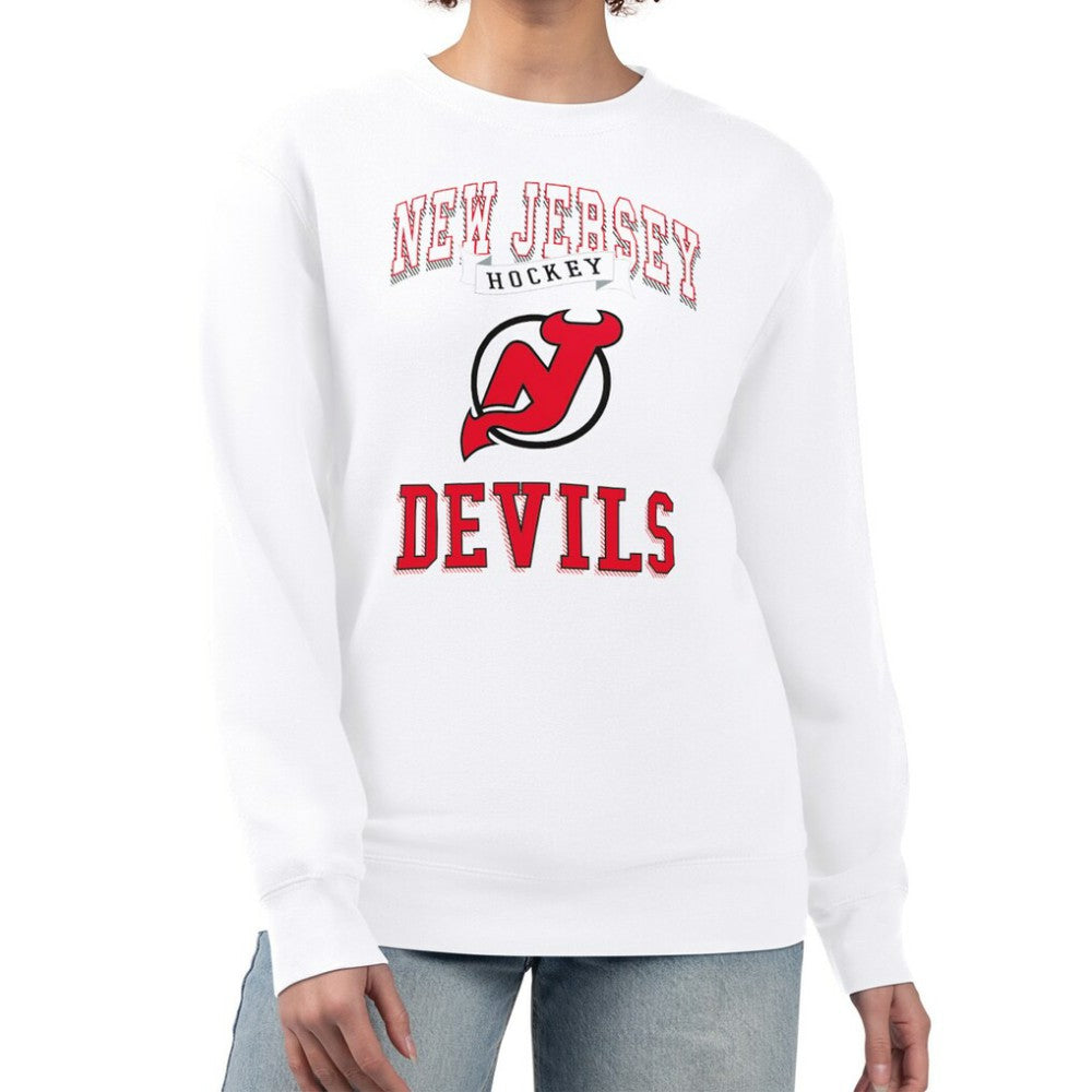 New Jersey Devils G-III 4Her by Carl Banks Women's Team Logo Tri-Blend Fleece Pullover Sweatshirt - White - NHL