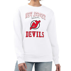 New Jersey Devils G-III 4Her by Carl Banks Women's Team Logo Tri-Blend Fleece Pullover Sweatshirt - White - NHL