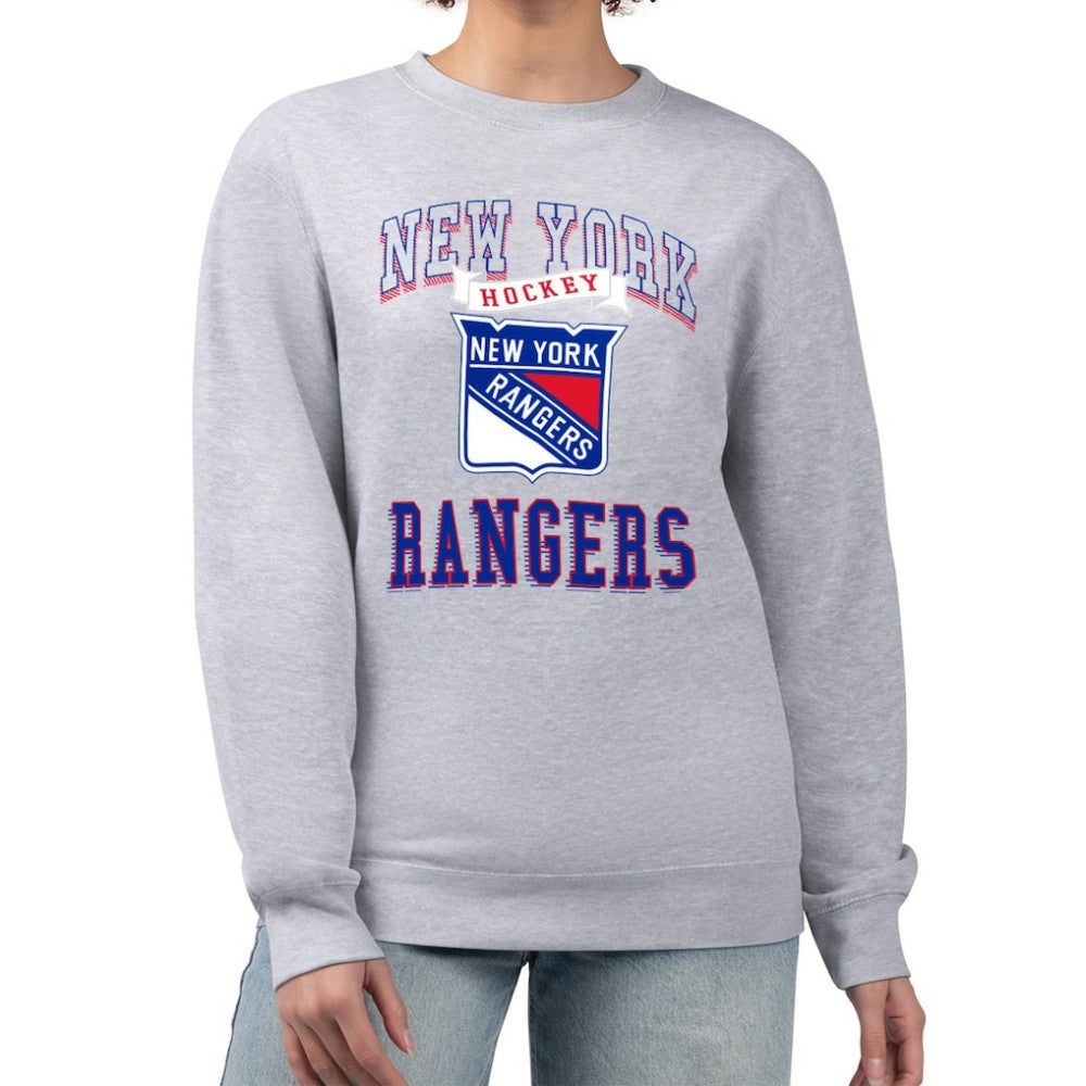 New York Rangers G-III 4Her by Carl Banks Women's Team Logo Tri-Blend Fleece Pullover Sweatshirt - Heather Gray - NHL