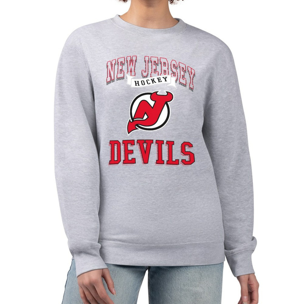 New Jersey Devils G-III 4Her by Carl Banks Women's Team Logo Tri-Blend Fleece Pullover Sweatshirt - Heather Gray - NHL