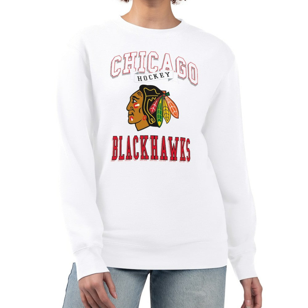 Chicago Blackhawks G-III 4Her by Carl Banks Women's Team Logo Tri-Blend Fleece Pullover Sweatshirt - White - NHL