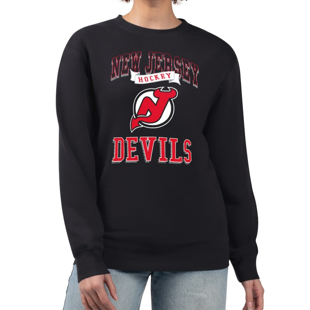 New Jersey Devils G-III 4Her by Carl Banks Women's Team Logo Tri-Blend Fleece Pullover Sweatshirt - Black - NHL