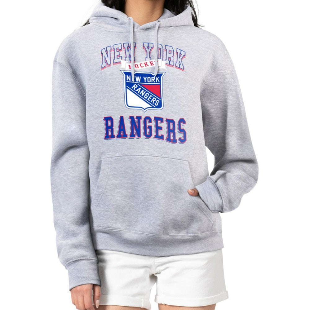 New York Rangers G-III 4Her by Carl Banks Women's Team Logo Tri-Blend Fleece Pullover Hoodie - Heather Gray - NHL