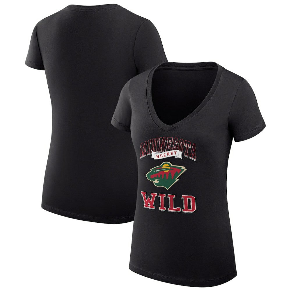 Minnesota Wild G-III 4Her by Carl Banks Women's Super-Slim Fit Lightweight Team Logo Graphic V-Neck T-Shirt - Black - NHL