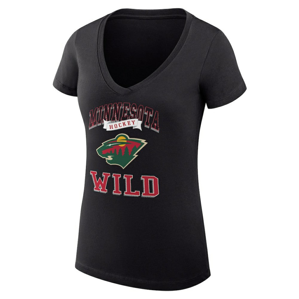 Minnesota Wild G-III 4Her by Carl Banks Women's Super-Slim Fit Lightweight Team Logo Graphic V-Neck T-Shirt - Black - NHL