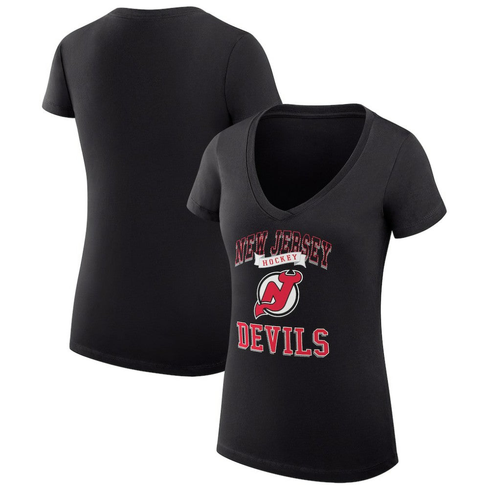 New Jersey Devils G-III 4Her by Carl Banks Women's Super-Slim Fit Lightweight Team Logo Graphic V-Neck T-Shirt - Black - NHL