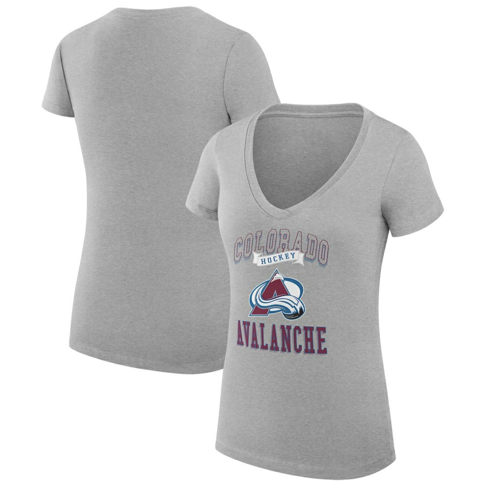 Colorado Avalanche G-III 4Her by Carl Banks Women's Super-Slim Fit Lightweight Team Logo Graphic V-Neck T-Shirt - Heather Gray - NHL