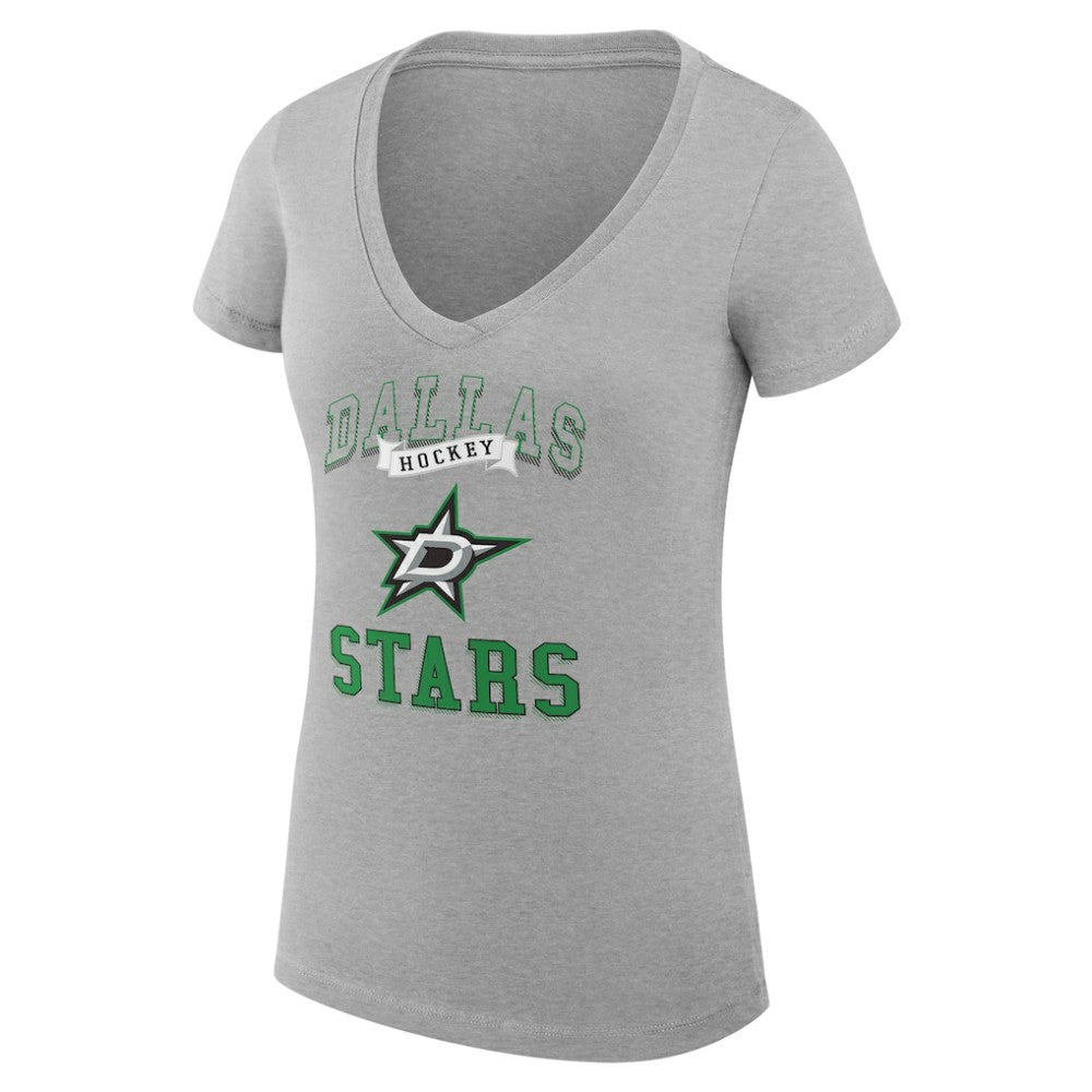 Dallas Stars G-III 4Her by Carl Banks Women's Super-Slim Fit Lightweight Team Logo Graphic V-Neck T-Shirt - Heather Gray - NHL