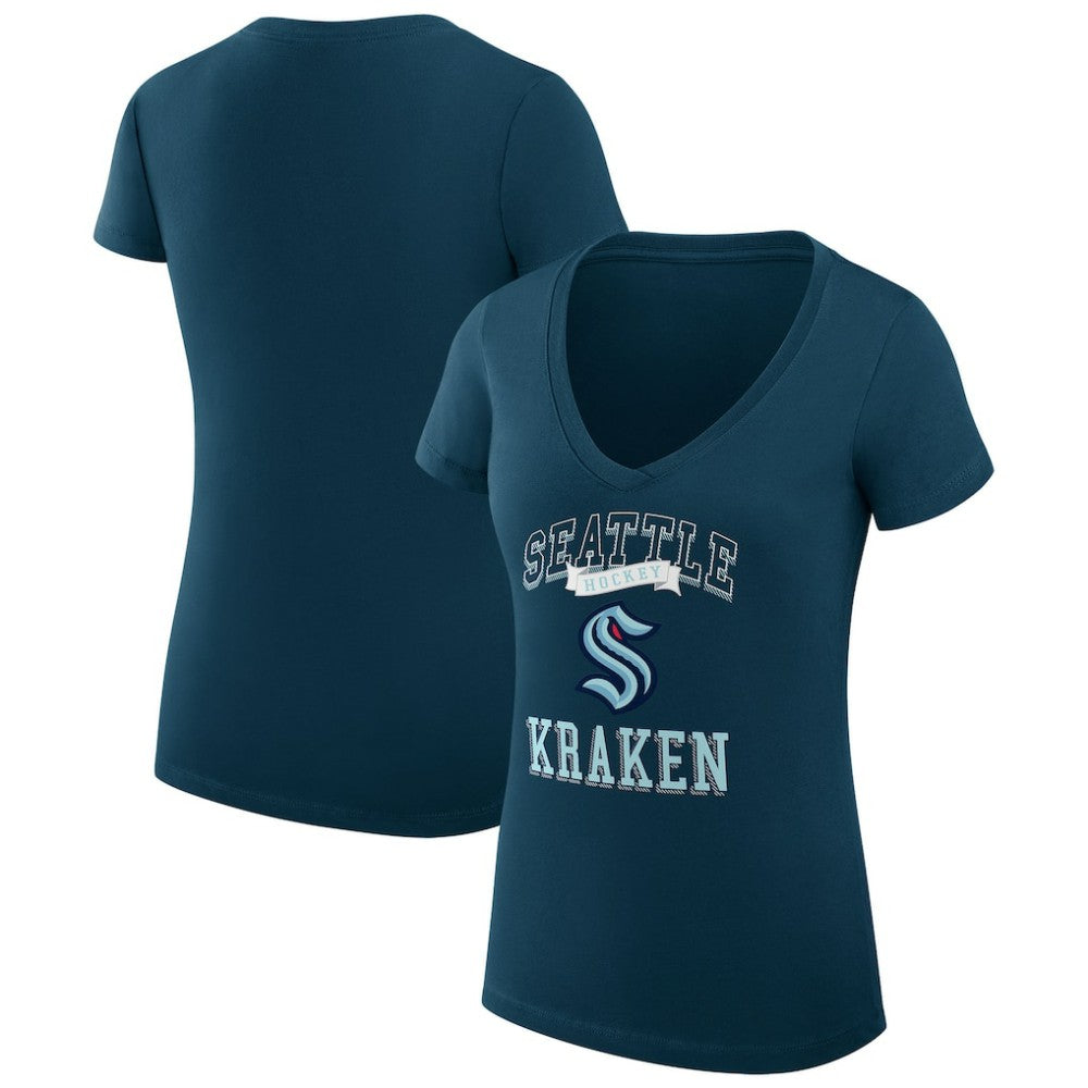 Seattle Kraken G-III 4Her by Carl Banks Women's Super-Slim Fit Lightweight Team Logo Graphic V-Neck T-Shirt - Navy - NHL