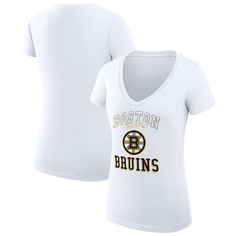 Boston Bruins G-III 4Her by Carl Banks Women's Super-Slim Fit Lightweight Team Logo Graphic V-Neck T-Shirt - White - NHL