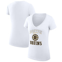 Boston Bruins G-III 4Her by Carl Banks Women's Super-Slim Fit Lightweight Team Logo Graphic V-Neck T-Shirt - White - NHL