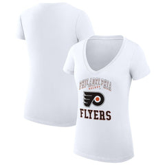 Philadelphia Flyers G-III 4Her by Carl Banks Women's Super-Slim Fit Lightweight Team Logo Graphic V-Neck T-Shirt - White - NHL