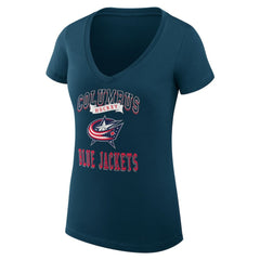 Columbus Blue Jackets G-III 4Her by Carl Banks Women's Super-Slim Fit Lightweight Team Logo Graphic V-Neck T-Shirt - Navy - NHL