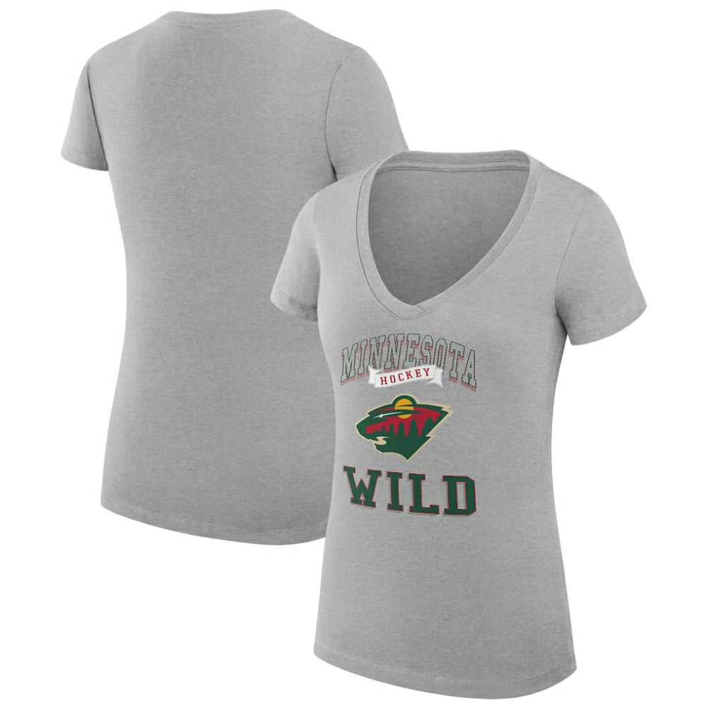 Minnesota Wild G-III 4Her by Carl Banks Women's Super-Slim Fit Lightweight Team Logo Graphic V-Neck T-Shirt - Heather Gray - NHL