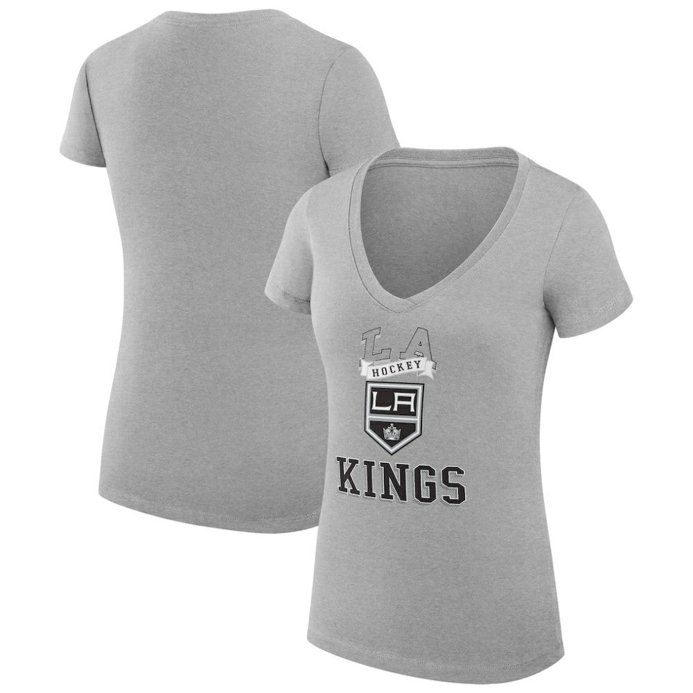Los Angeles Kings G-III 4Her by Carl Banks Women's Super-Slim Fit Lightweight Team Logo Graphic V-Neck T-Shirt - Heather Gray - NHL
