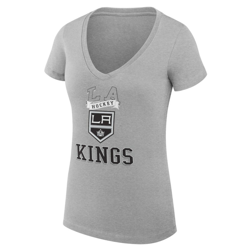 Los Angeles Kings G-III 4Her by Carl Banks Women's Super-Slim Fit Lightweight Team Logo Graphic V-Neck T-Shirt - Heather Gray - NHL