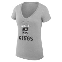 Los Angeles Kings G-III 4Her by Carl Banks Women's Super-Slim Fit Lightweight Team Logo Graphic V-Neck T-Shirt - Heather Gray - NHL